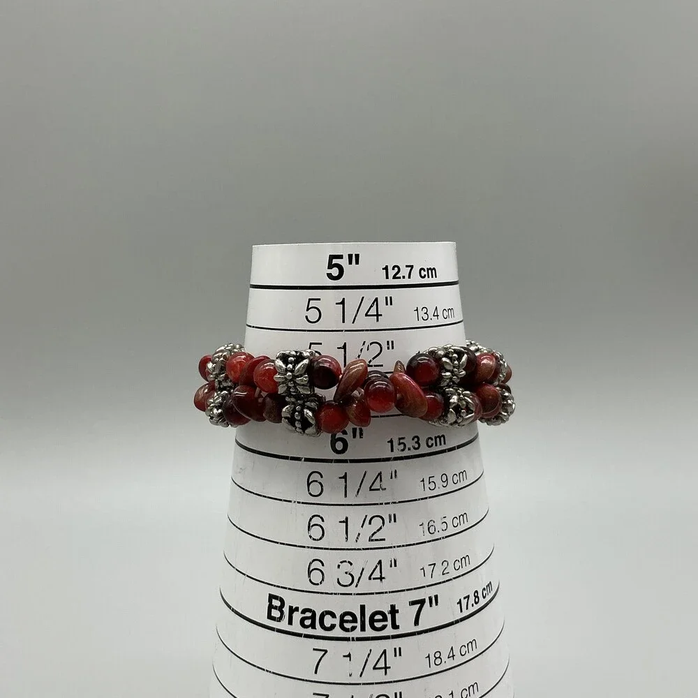 Vivani Womens Watch 18mm Silver Tone Red Beaded Stretch Band New Battery